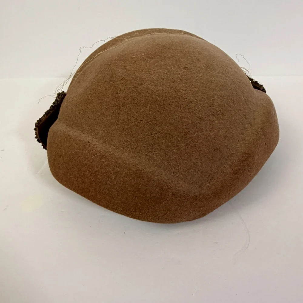 Vintage Brown Felt Pillbox Hat Bronze Beaded Trim Fascinator Cocktail Church